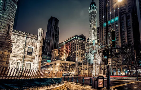 Картинка ночь, city, огни, небоскребы, Чикаго, USA, Америка, Chicago