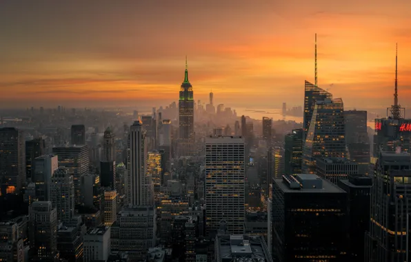 Картинка свет, город, вечер, утро, США, Нью - Йорк