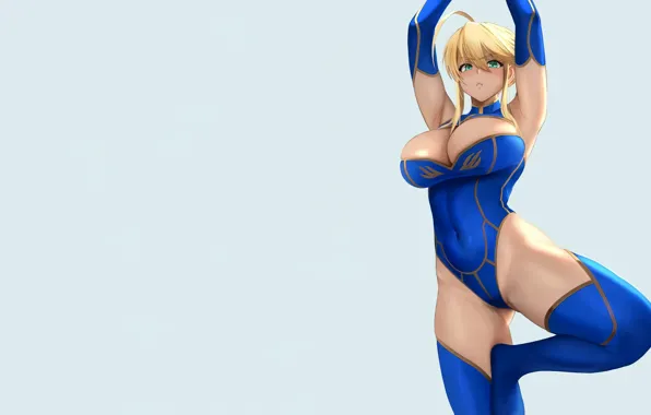 Girl, sexy, cleavage, thighhighs, green eyes, boobs, anime, beautiful