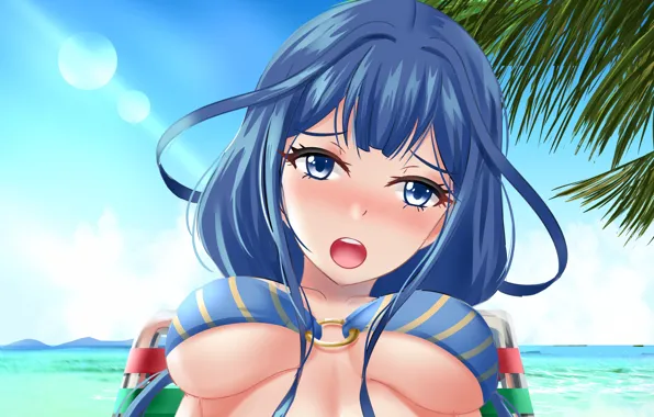 Картинка girl, sexy, cleavage, beach, long hair, sea, boobs, anime
