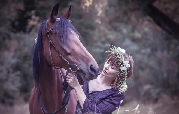 Картинка девушка, природа, настроение, конь
