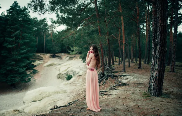 Картинка лес, девушка, платье