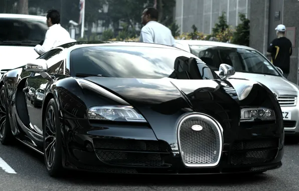 Картинка Bugatti Veyron, гиперкар, черный автомобиль