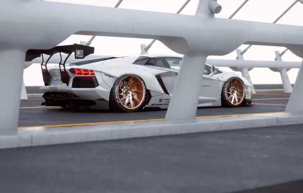 Lamborghini, White, Aventador, Rear, Liberty, Walk