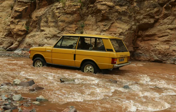 Река, камни, поток, Land Rover, Range Rover, 1970, 4x4, SUV