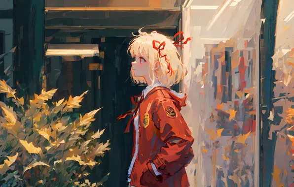 Аниме, девочка, вид сбоку, anime, мультсериал, короткая стрижка, animated series, аниме девушки
