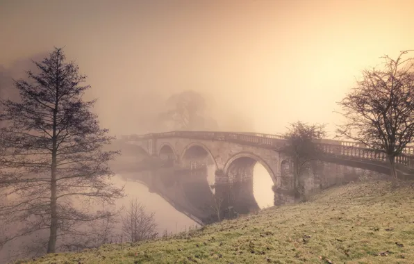 Картинка мост, туман, река