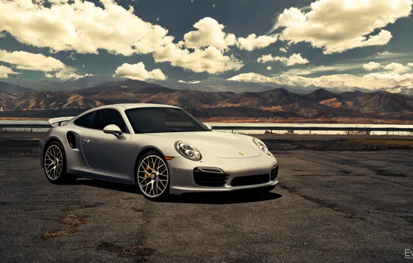 911, Porsche, серебристый, перед, порше, front, Turbo, silvery