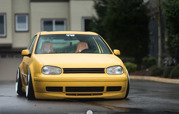 Volkswagen, golf, tuning, germany, low, stance, mk4, yelow