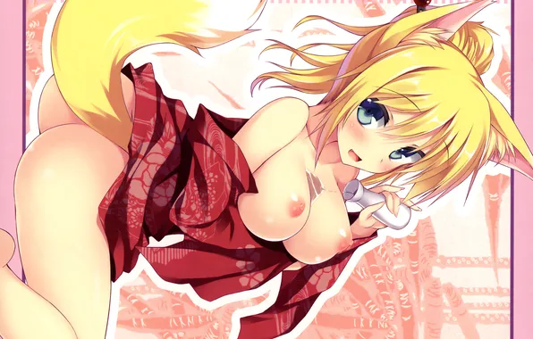 Girl, sexy, ass, yukata, erect nipples, green eyes, long hair, dress