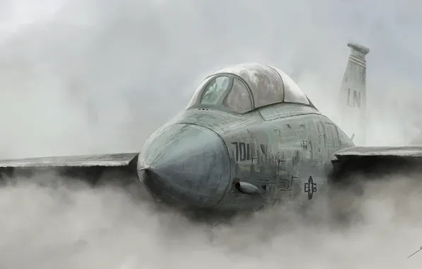 Картинка туман, самолет, дым, арт