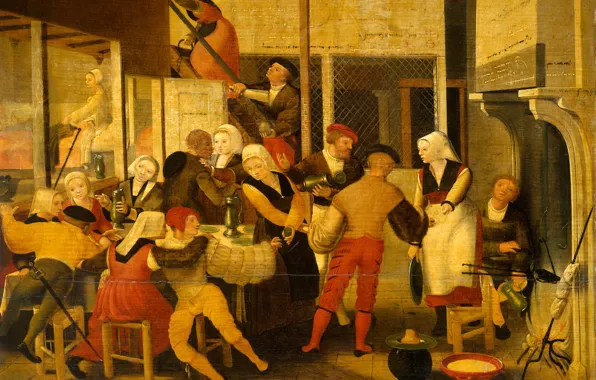 Масло, картина, жанровая, 1550, Brunswijkse Monogrammist, Компания в борделе