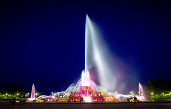 Чикаго, Chicago, центр, фестиваль огней, один из самых больших фонтанов в мире, Букингемский Фонтан, Грант-Парк, …