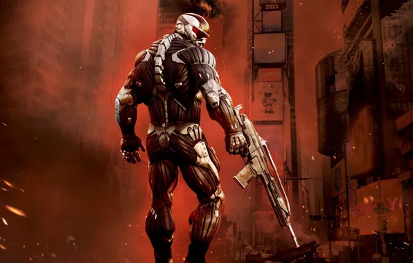 Картинка оружие, Город, боец, Crysis 2, нанокостюм, crysis 2, Кризис, Crytek