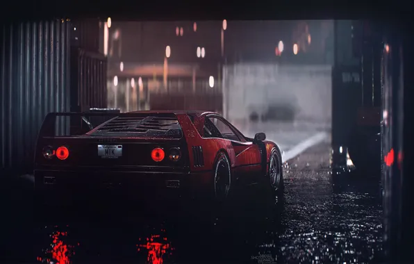 Красный, Авто, Машина, Дождь, Ferrari, F40, Need for Speed, Суперкар