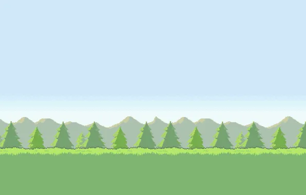 Картинка небо, трава, деревья, горы, Поле, 8-bit