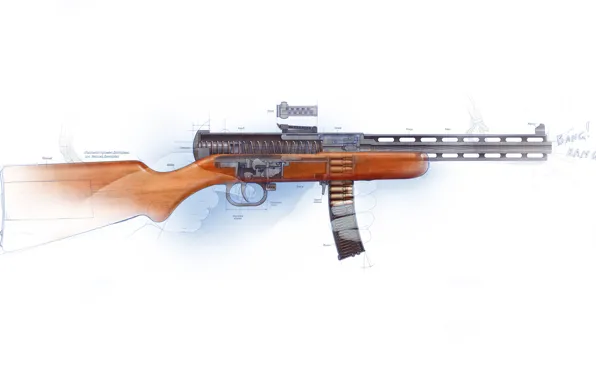 Картинка оружие, СССР, пистолет-пулемёт, Дегтярёва, ППД-34