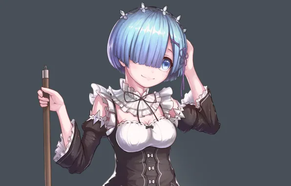 Девушка, серый фон, С нуля, Рем, Re Zero Kara Hajimeru Isekai Seikatsu