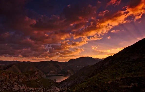 Картинка горы, восход, утро, Калифорния, США, Сьерра-Невада, озеро Каналес