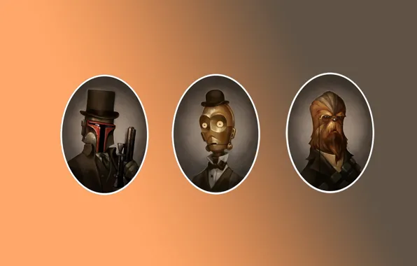 Star Wars, fantasy, movie, steampunk, film, portrait, Boba Fett, Chewbacca