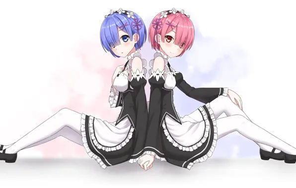 Девушки, anime, art, Ram, Rem, Re: Zero kara Hajimeru Isekai Seikatsu