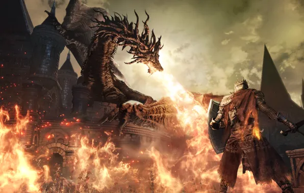 Картинка пламя, дракон, игра, fire, flame, game, RPG, Dark Souls III