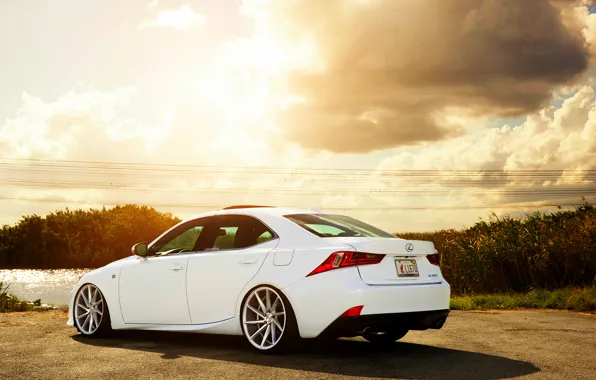 Картинка Lexus, white, vossen wheels, rearside, IS F-sport