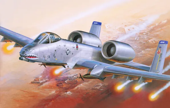 Картинка авиация, война, ракеты, арт, штурмовик, самолёт, американский, A-10