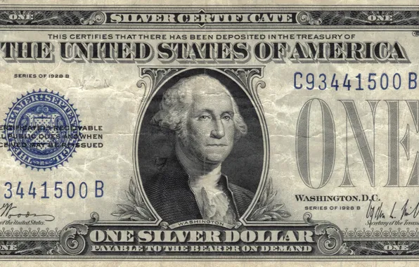 Картинка silver, blue, Dollar, Washington, series, united states, one, united