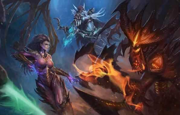 Грудь, девушка, эльф, тело, сиськи, starcraft, красотка, diablo