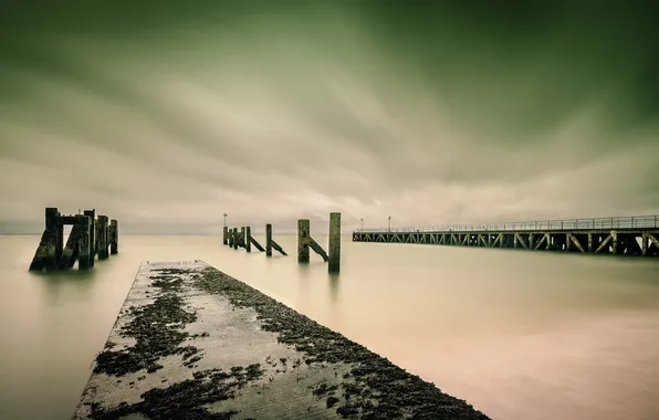 Море, пейзаж, мост