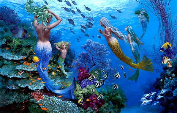 Картинка рыбы, подводный мир, русалки, Wil Cormier