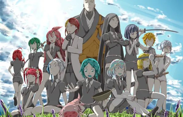 Девочки, мужчина, кристаллы, Houseki no Kuni, Страна самоцветов
