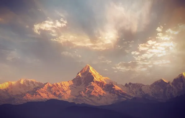 Картинка пейзаж, горы, панорама, горный хребет, Nepal, Machapuchare 7000m
