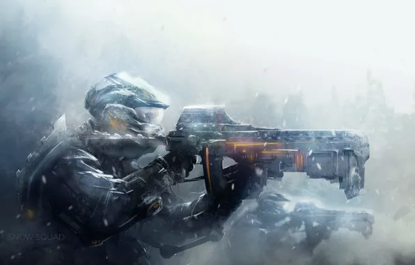 Картинка снег, оружие, войны, арт, солдаты, шлем, броня, метель