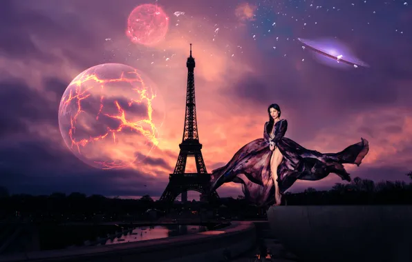 Картинка девушка, вселенная, Paris