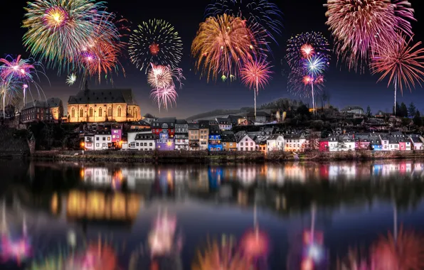 Праздник, Германия, Новый год, fireworks, Саарбург