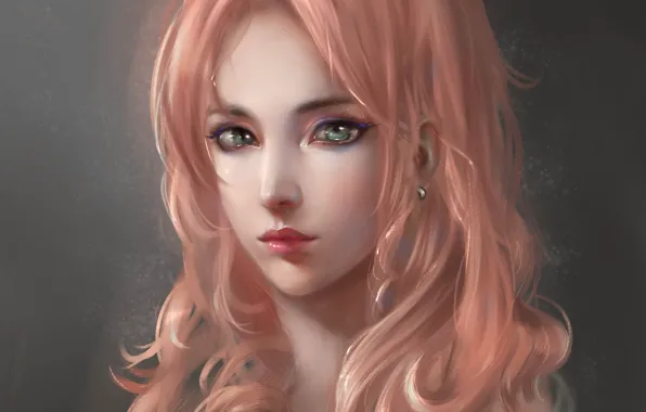 Девушка, лицо, портрет, арт, розовые волосы
