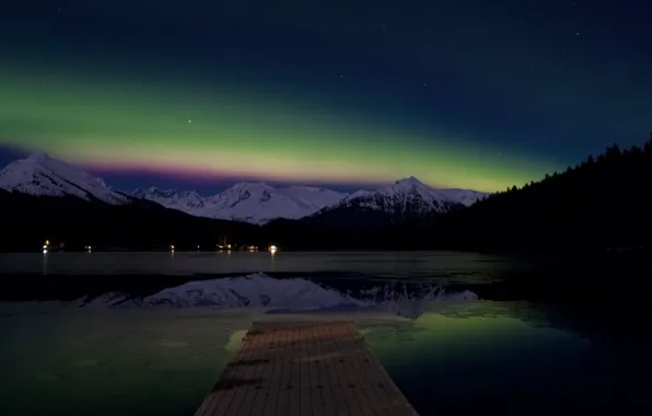 Alaska, northern lights, aurora borealis, Auke Lake