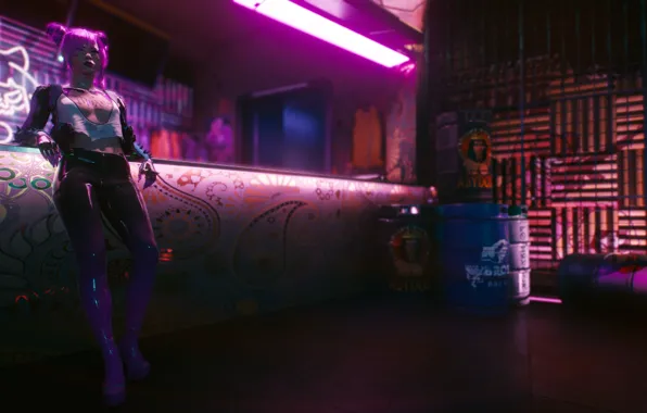Девушка, Неон, Бар, Neon, Cyberpunk 2077, Шельма, Киберпанк 2077, Night city 2077