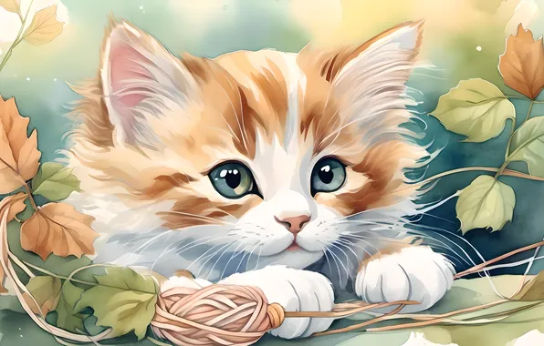 Кошка, взгляд, поза, котенок, мордашка, ИИ-арт, нейросеть