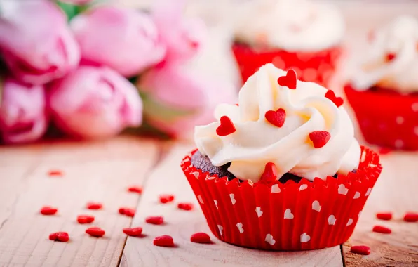 Праздник, букет, сердечки, heart, кекс, Valentines Day