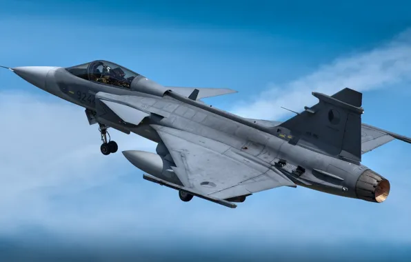 Небо, облака, боевой самолёт, Saab JAS 39C Gripen