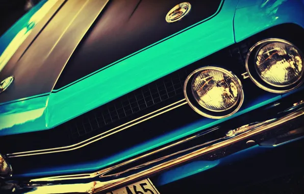 Машина, авто, фары, перед, Challenger, автомобиль, vintage, blue