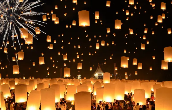 Картинка Thailand, Loi Krathong Festival, Floating Lanterns