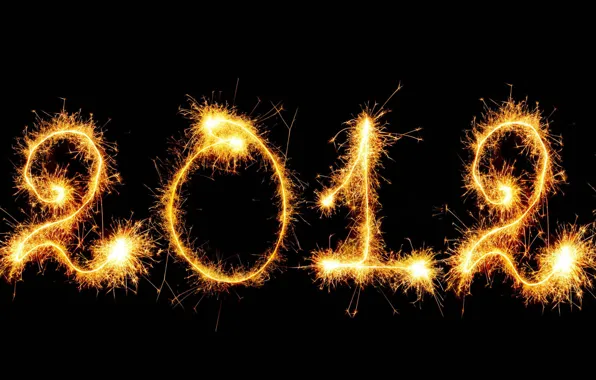 Новый год, текстура, искры, черный фон, 2012, число, бенгальские огни