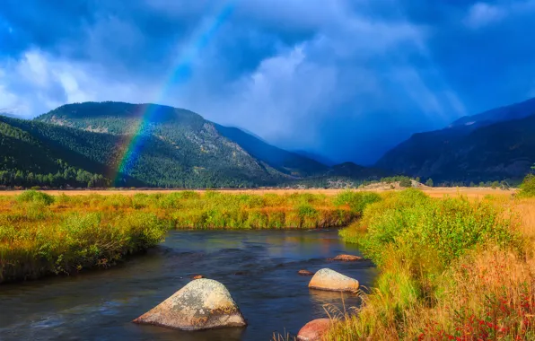 Картинка горы, ручей, радуга, Колорадо, речка, Colorado, Скалистые горы, Rocky Mountains