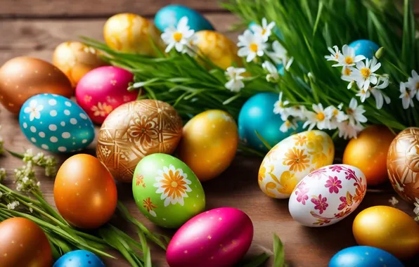 Цветы, яйца, весна, colorful, Пасха, happy, flowers, spring