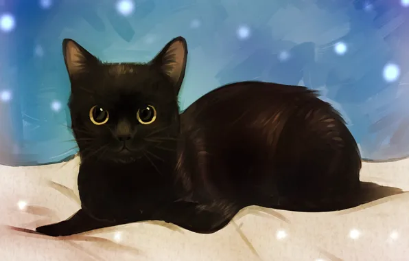 Картинка лежит, черная кошка, by Flavia-Elric