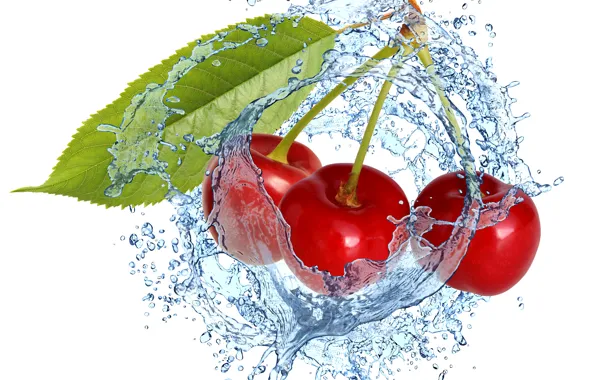 Картинка вода, брызги, вишня, ягоды, fresh, черешня, water, splash